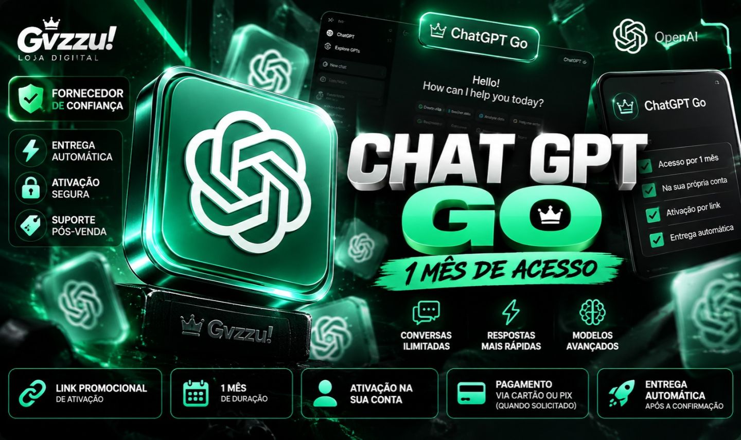ChatGPT Go | Acesso 30 Dias | Garantia 30 Dias | Ativação por Link Promocional