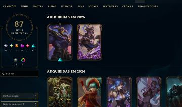 Diamante/mmr mestre 90% dos campeões (só falta alguns sup). 87 skins