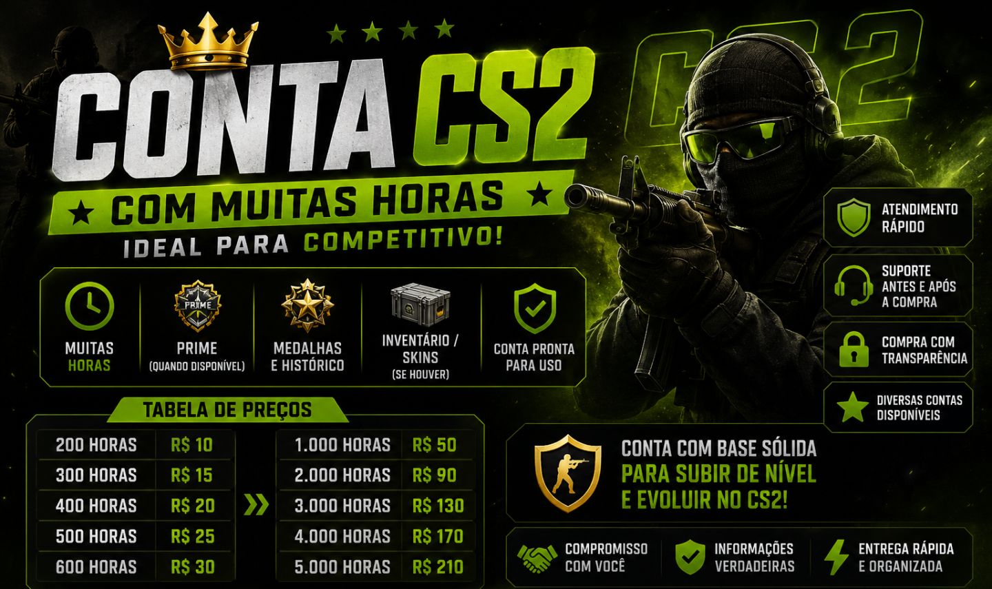 Conta CS2 | Muitas Horas | Excelente para Competitivo