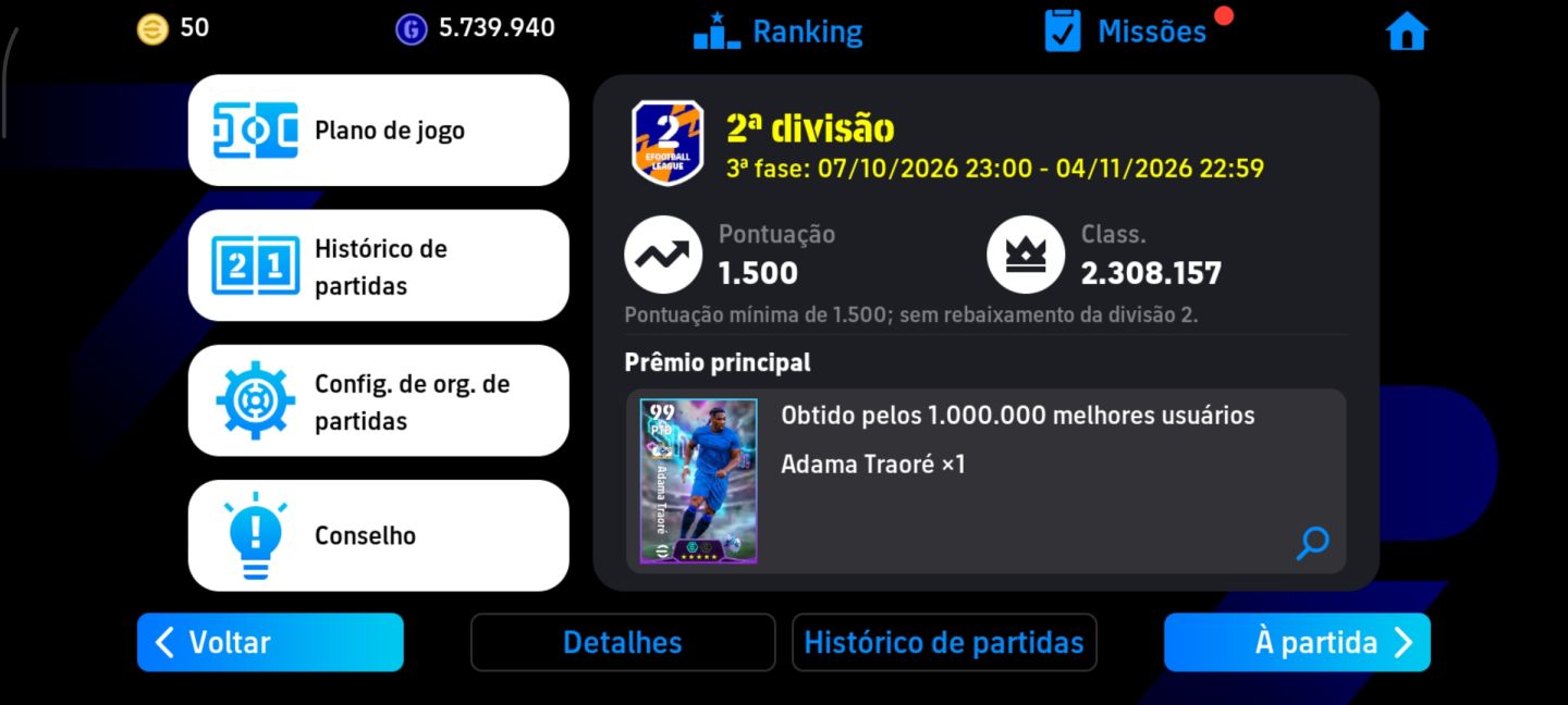 CONTA EFOOTBALL MOBILE TOP