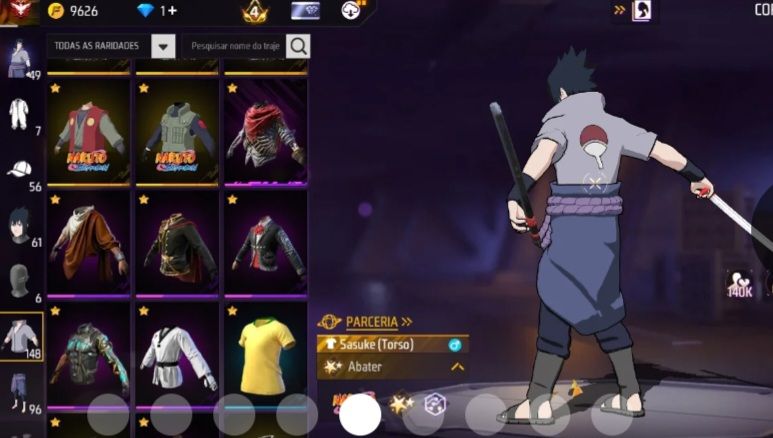 CONTA FF GEMADA 9 ANOS C/ SKINS | 11 CONJUNTOS DA PARCERIA NARUTO