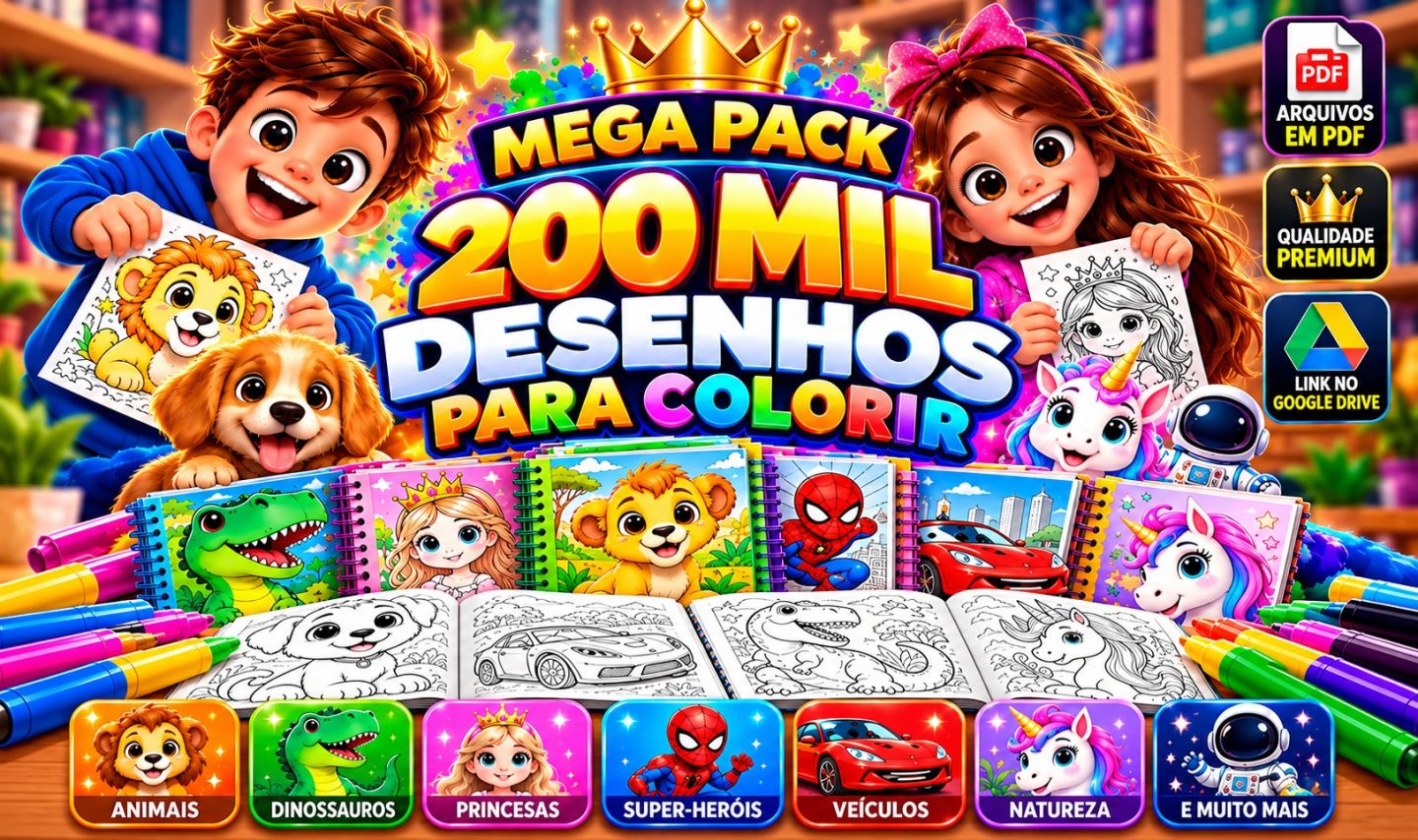 200 Mil Desenhos Para Colorir Infantil - Mega Pack PDF [Entrega-automática]