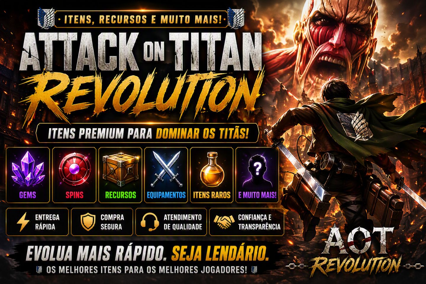 ITENS, CÓSMETICOS, FAMILIAS, PERKS | ATTACK ON TITAN REVOLURION (AOTR) (AOT)