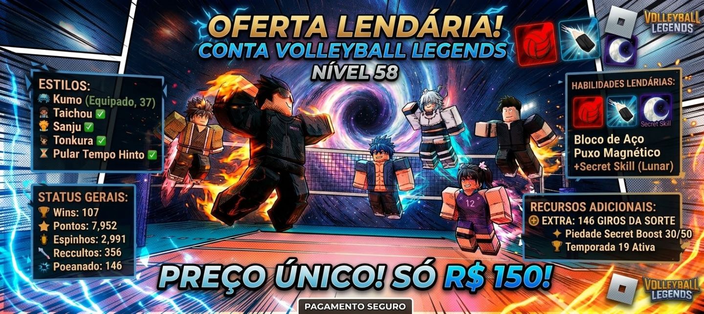 CONTA VOLLEYBALL LEGENDS | NÍVEL 58 | KUMO, TAICHOU, SANJU |+ 146 GIROS