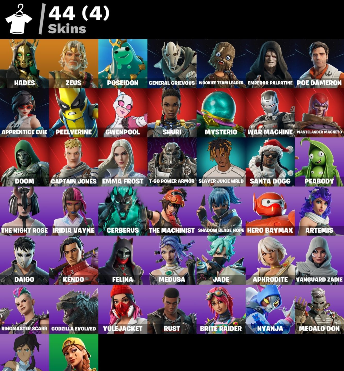 Conta Fortnite 44 SKINS /GwenPoll/Shuri/Emma Frost/Palpatine