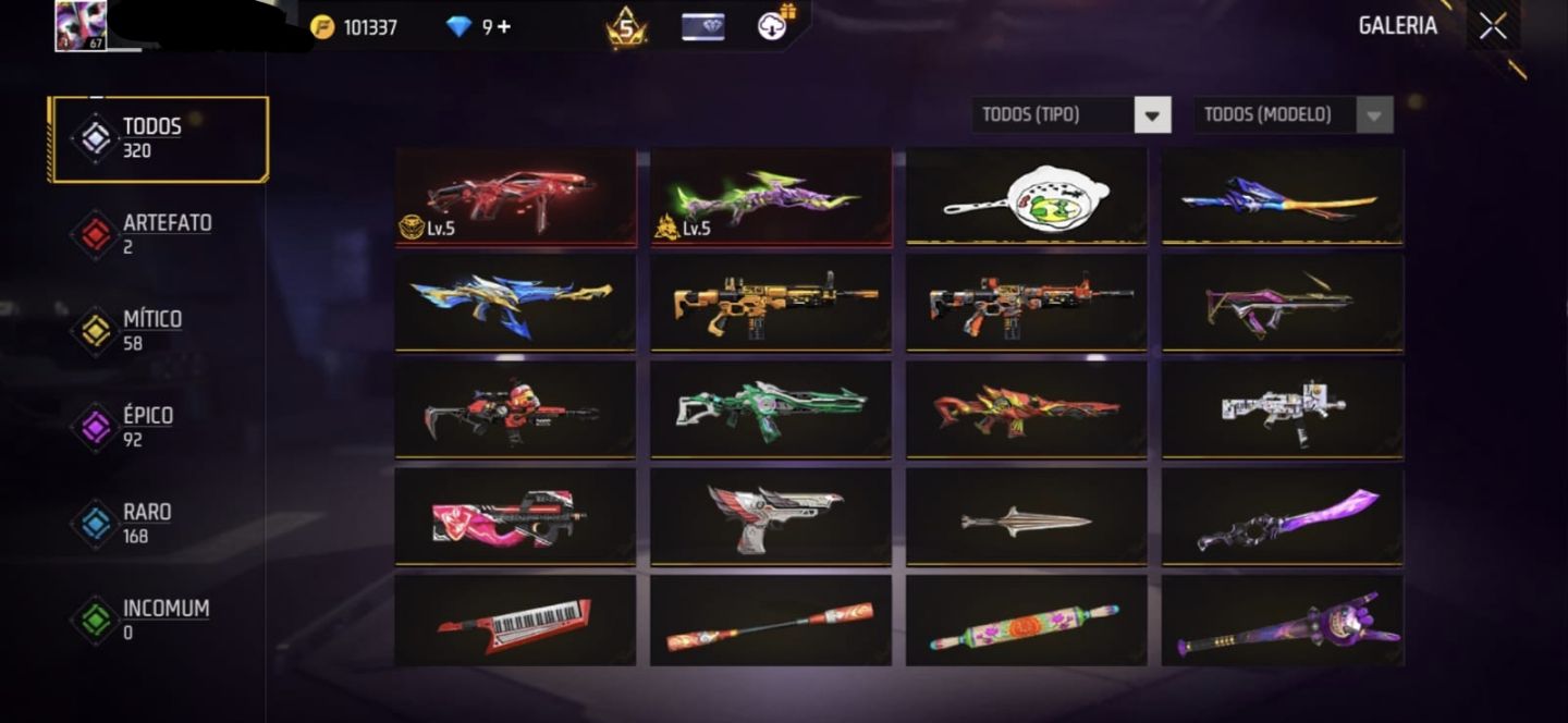 CONTA FREE FIRE BRABA com top dino sobra roxa e muito mais e evolutivas!!!!!