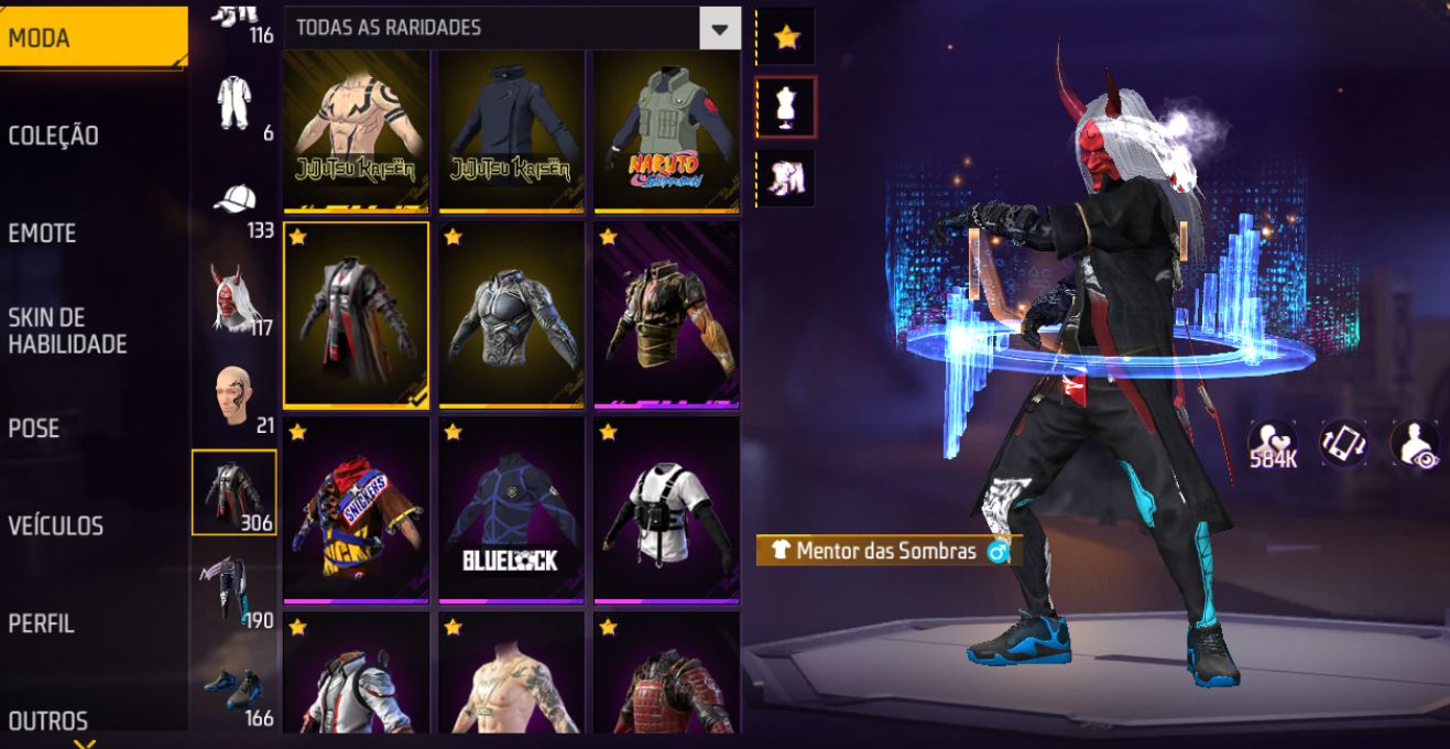 CONTA FREE FIRE 2 ANGELICAIS+DUNK MASTER+INCUBADORA+JUJUTSU+NARUTO+BLUE LOCK