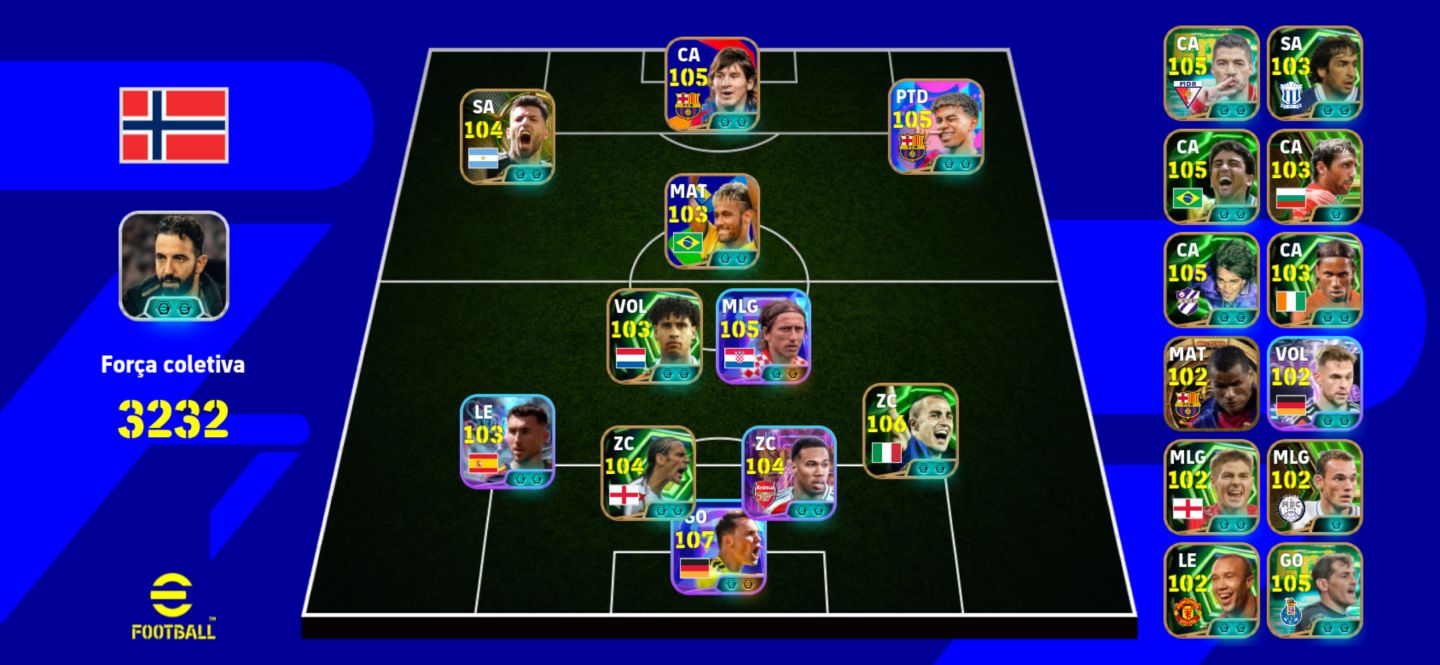 Conta efootball com Neymar, Messi e Yamal do Pack
