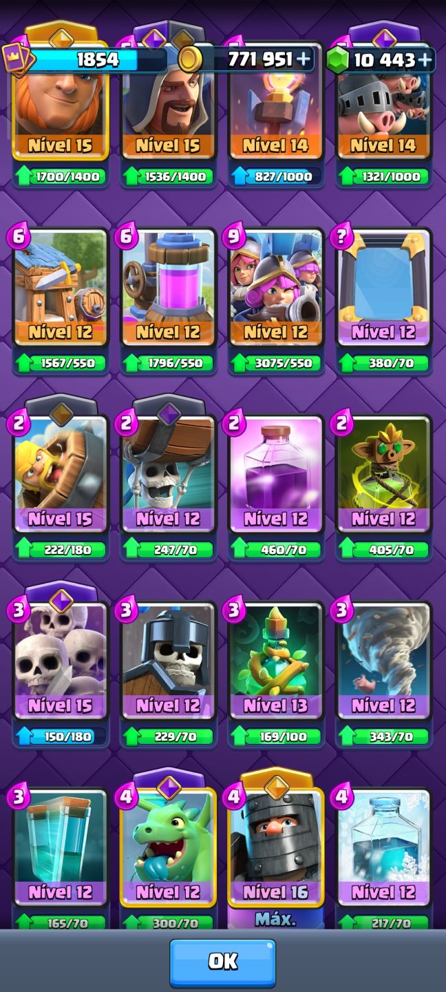 Conta Clash Royale nv. de coleção 1854 (Torre do rei 16)!!!!