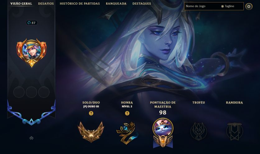 CONTA GOLD 3 / 35 SKINS / KAYN ODISSEIA / YASUO TINTA SOMBRIA COM MOLDURA