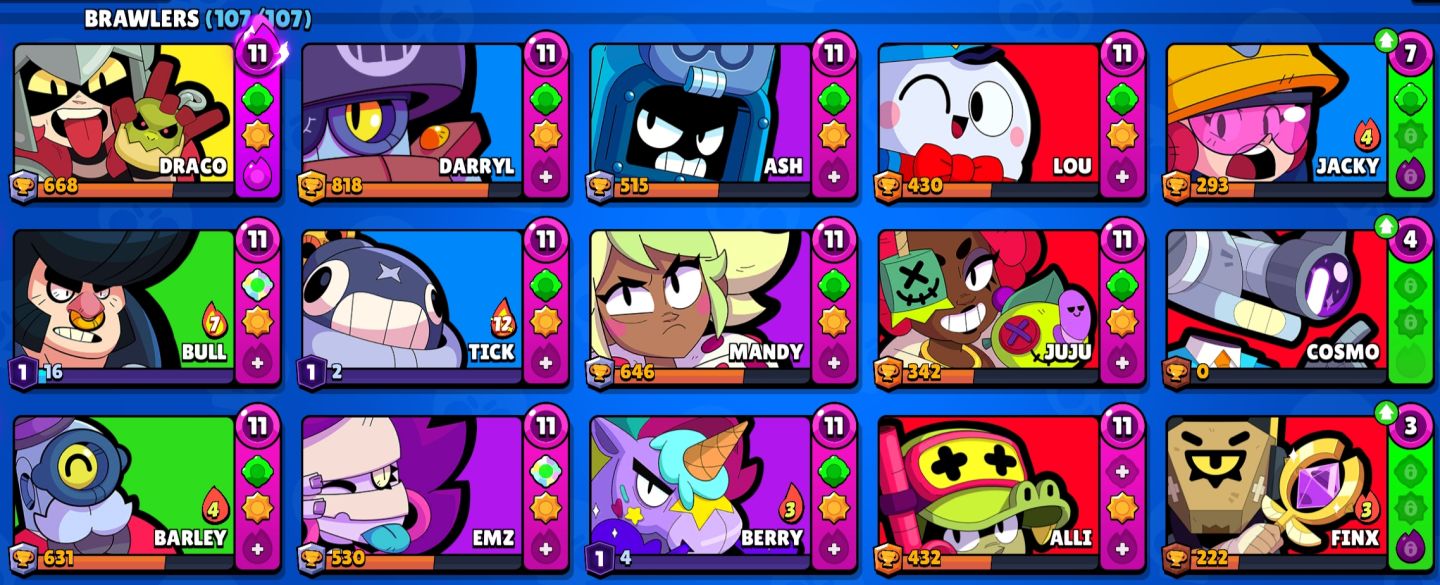 Conta brawl stars Negociável. Todos personagens, metade das hipergarcas