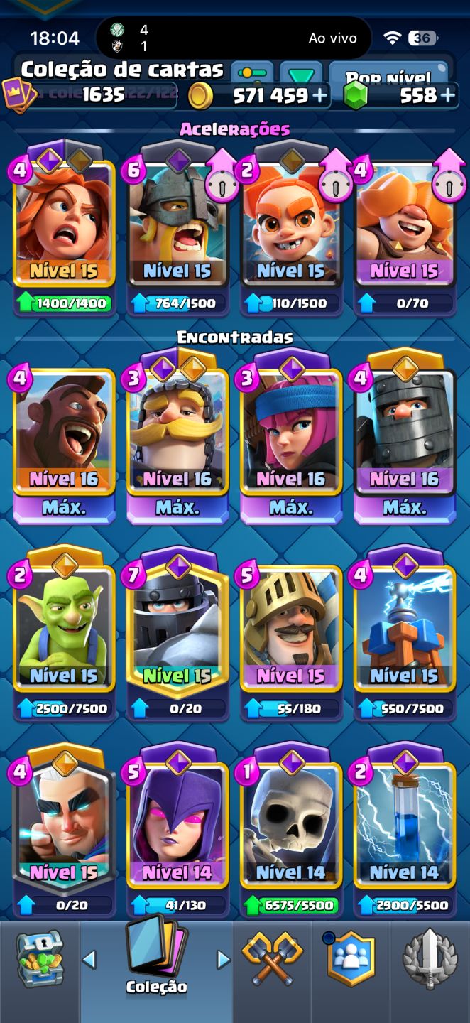 Clash Royale | 12.590 troféus | 564K ouro | 10/16 heróis | 21 evoluções