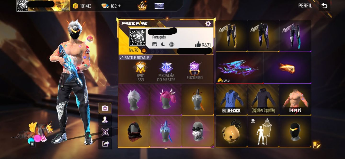 Conta free fire gemada com angelical entrada barba bandeirao punho 650 peitorais