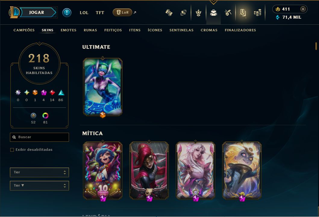 Conta League Of Legends e Valorant com Skins - Lv 490 (LOL) e Lv 70 (Valorant)