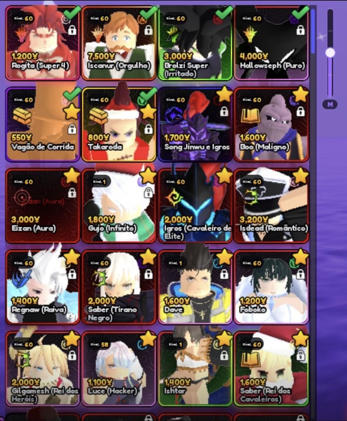 Conta de blox fruit, vanguard, jujutsu infinit, basketball e roube brainrot