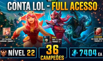 [CONTA LOL] Nível 22 | 36 Campeões | 7404 EA | Lux Pijaminha, SKT Nami e +