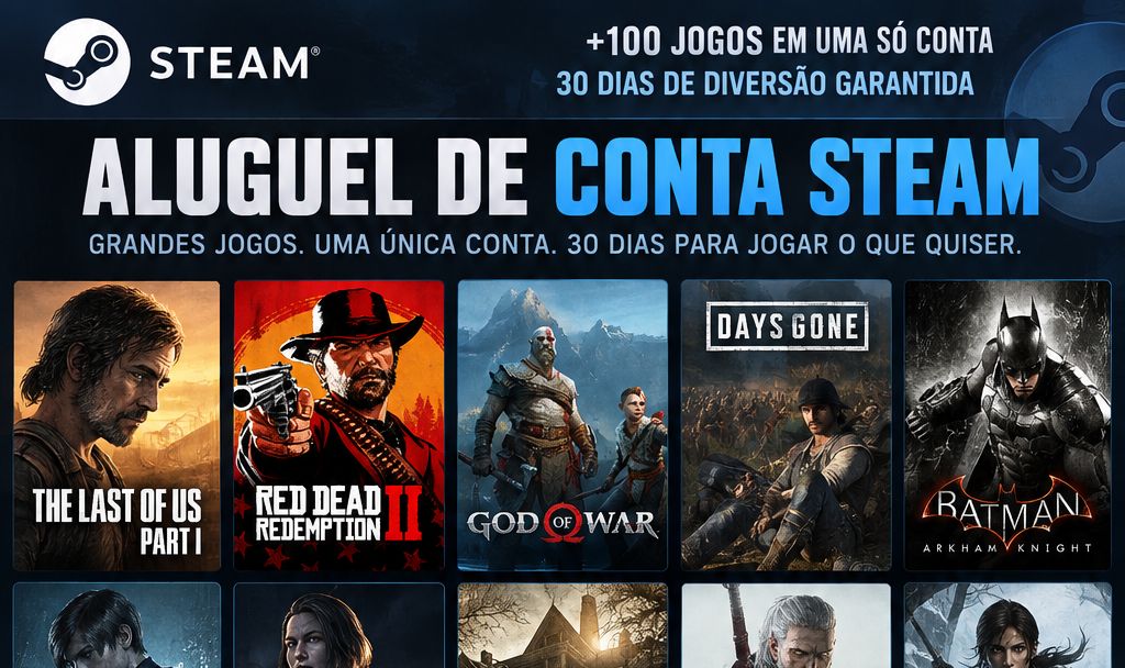 ALUGUEL CONTA STEAM +100 JOGOS | ACESSO POR 30 DIAS