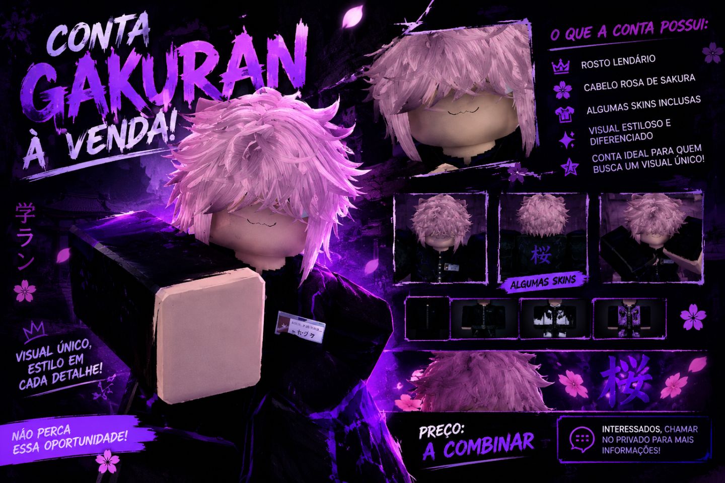Conta Gakuran com rosto lendário e cabelo rosa de sakura