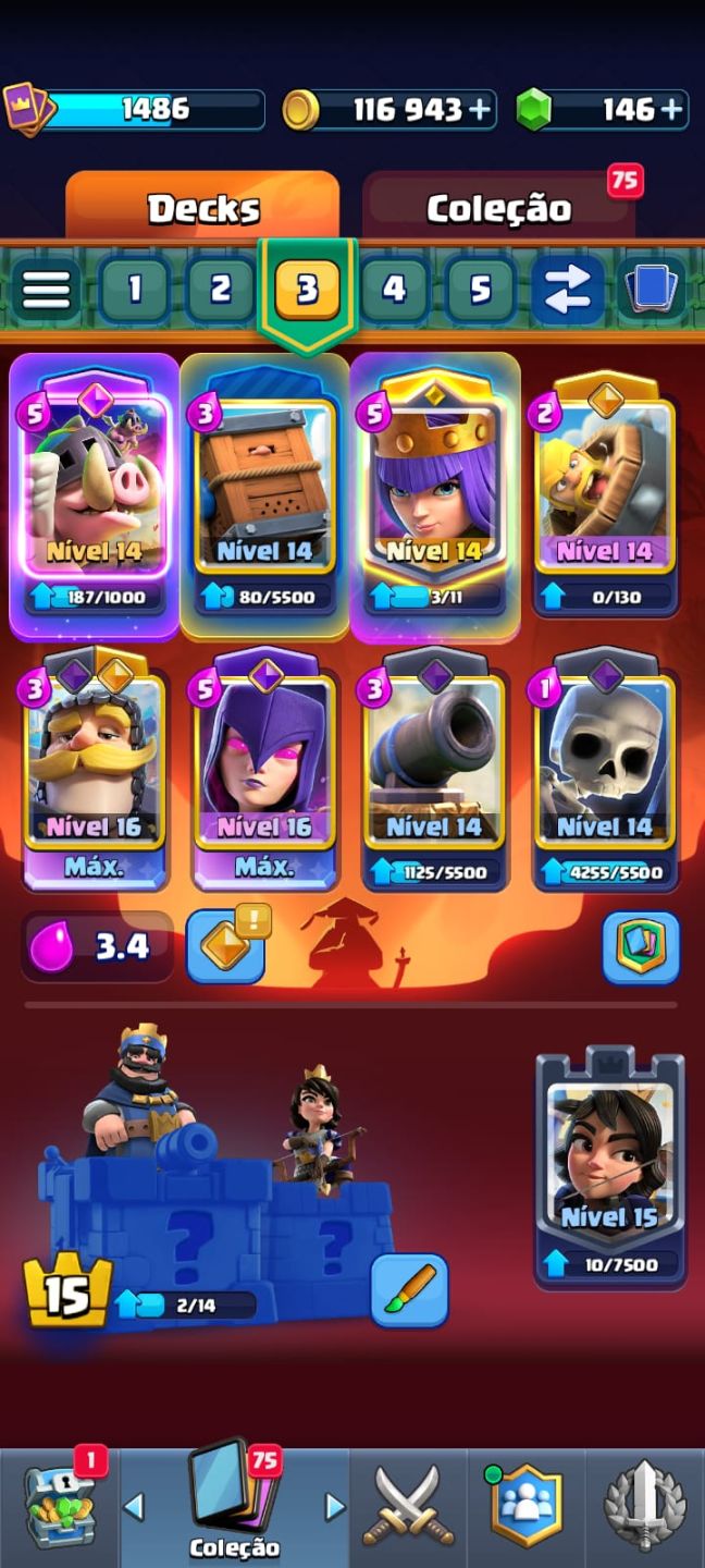 CLASH ROYALE CONTA 10K TROFÉU, PRINCESA LEVEL 15.