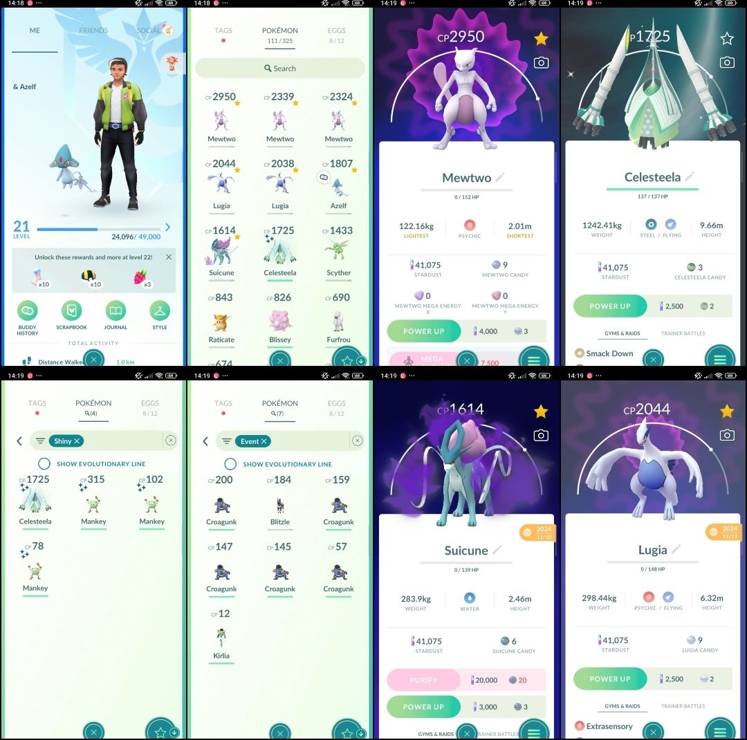LVL 21 | 3 MEWTWO + 2 LUGIA + SUICUNE + CELESTEELA SHINY | D072