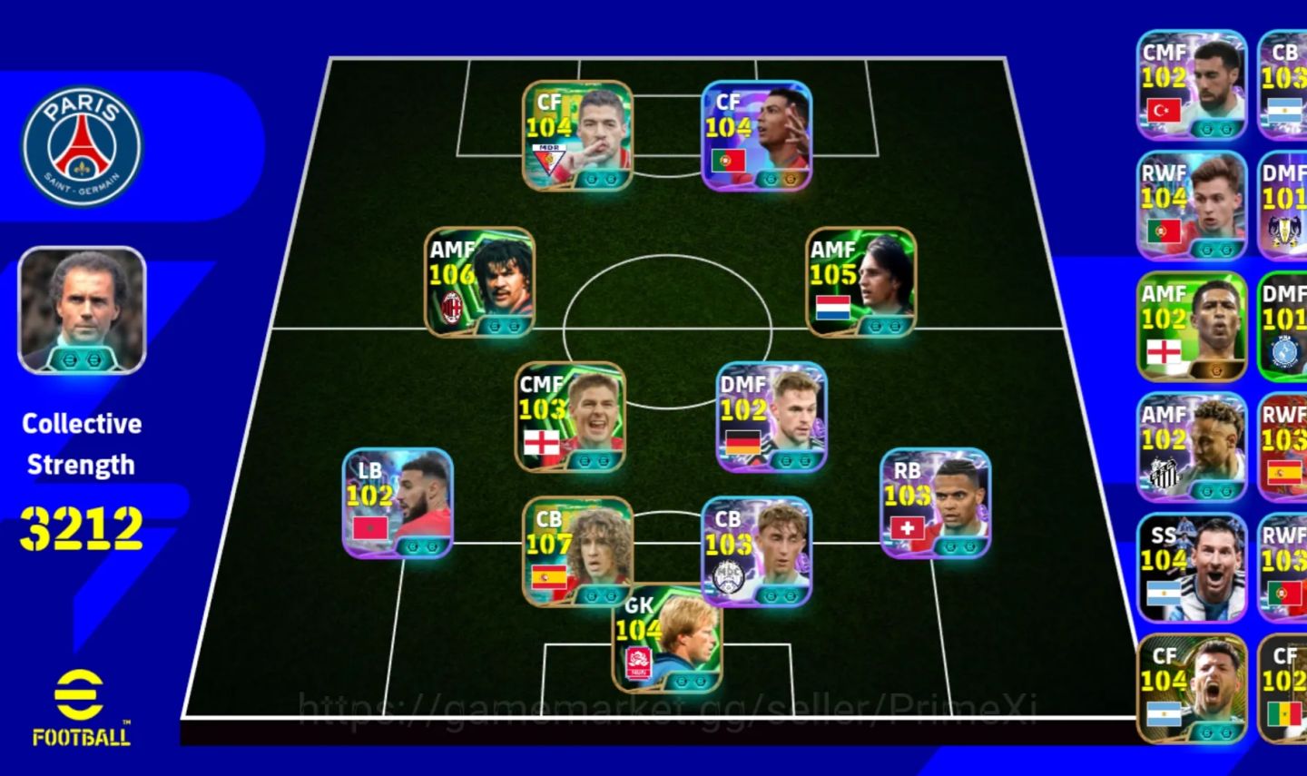 Conta eFootball 3212 Força | Puyol 107 Gullit 106 Cruyff 105 CR7 104