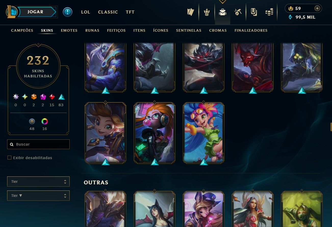 Conta de 2017 - 232 Skins - Lvl 374 - Todos Campeões - 99K de Ea - 24 Cromas