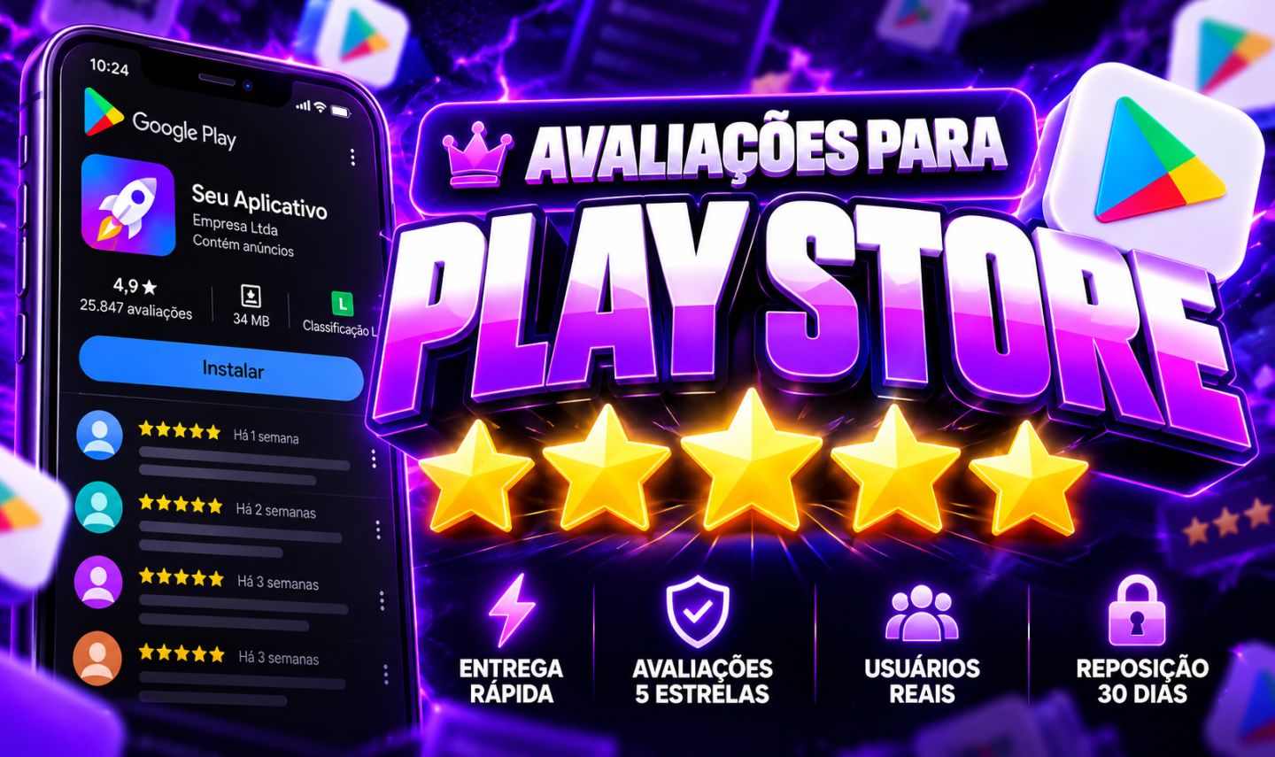 AVALIAÇÕES PLAY STORE 5 ESTRELAS | PERSONALIZADAS | ENTREGA RÁPIDA | MENOR PREÇO