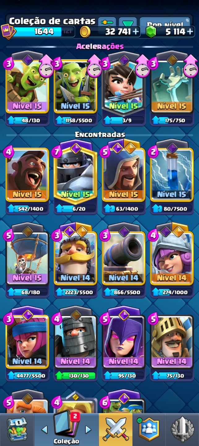 Conta do Clash Royale com várias evoluções e quase 5k de gemas