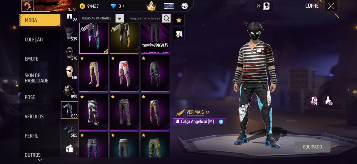 CONTA DE FREE FIRE GEMADA NÍVEL 79 COM ANGELICAL, AVENTUREIRO e COELHÃO