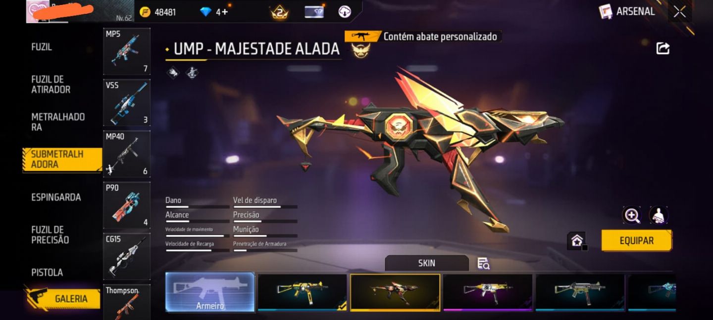 Conta free fire com angelical, armas tributadas