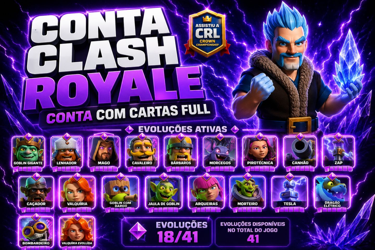 CONTA CLASH ROYALE COMPLETA |CARTAS FULL|153 EMOTES|18 EVOLUÇÕES|10.835 TROFÉUS