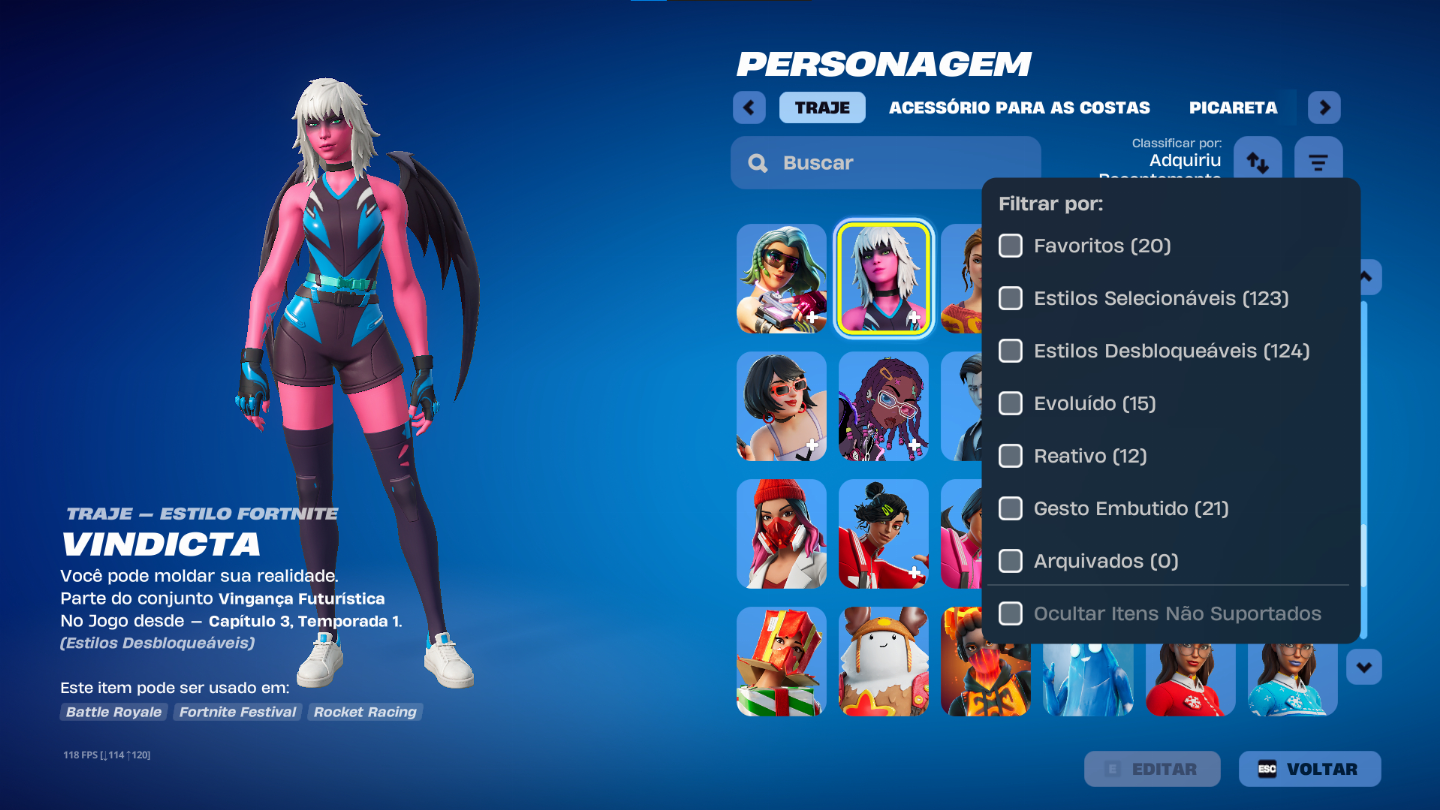 CONTA DE FORTNITE MUITO RARA COM SKINS TRYHARDS E PICARETRAS!!