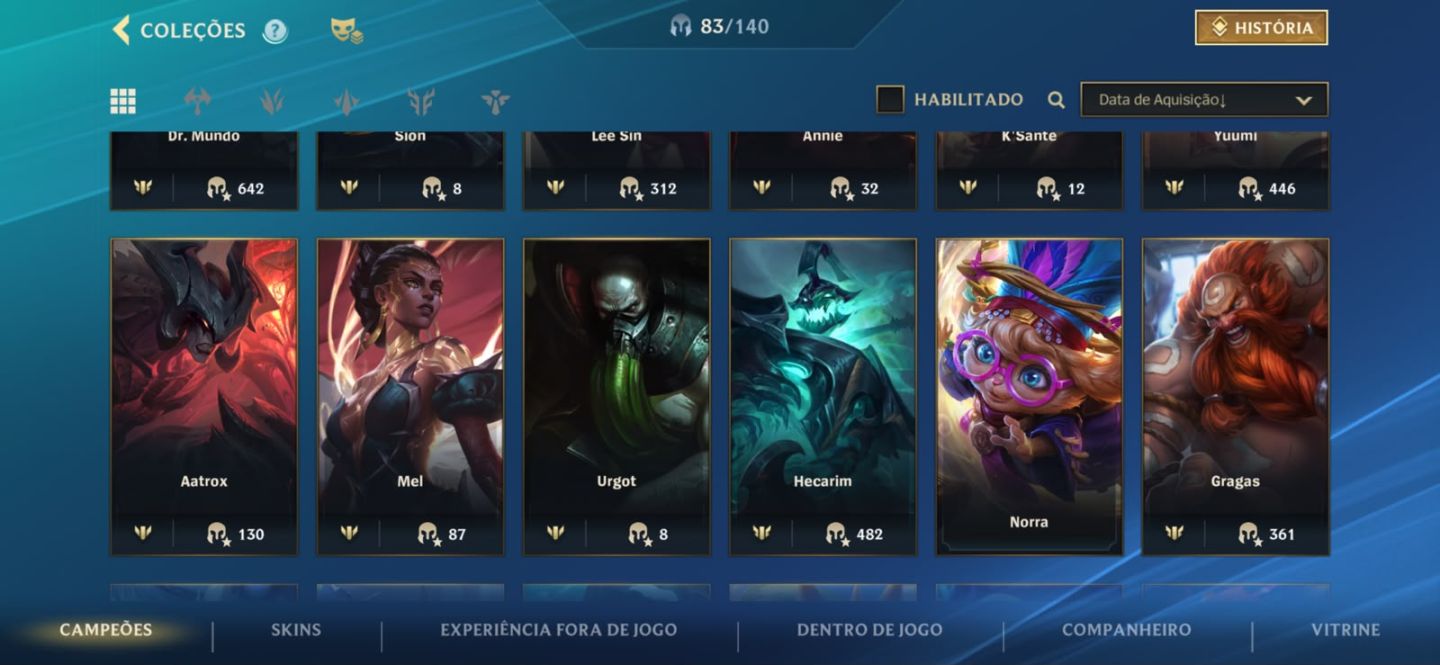 CONTA MESTRE - 53% WR / SKINS LENDÁRIAS E CAMPEOES(65 SKINS E 90 CAMPEOES)