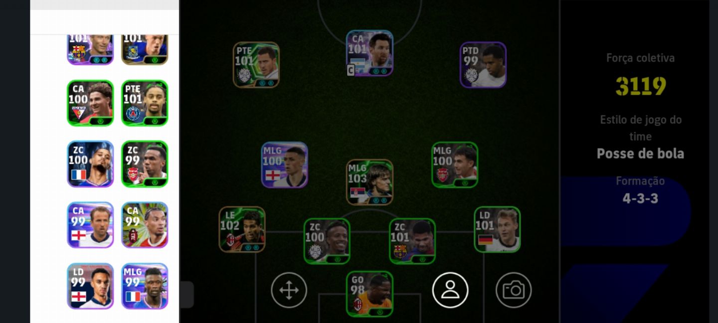 CONTA EFOOTBALL MOBILE Com técnico, 3119 de força e os outros jogadores bons