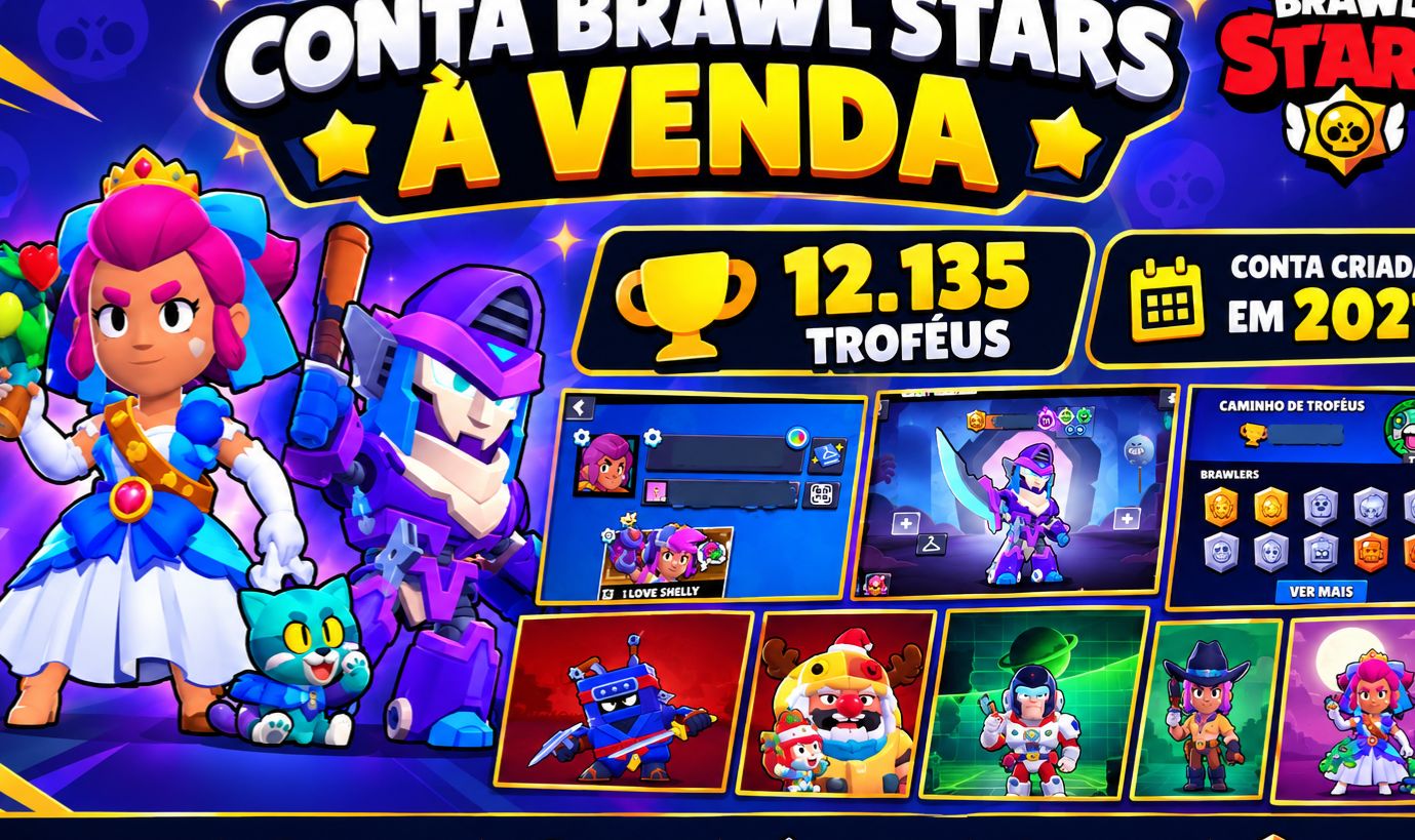 Brawl Stars 12.135 Troféus | Shelly Princesa + Ash Ninja Original + Skins Raras