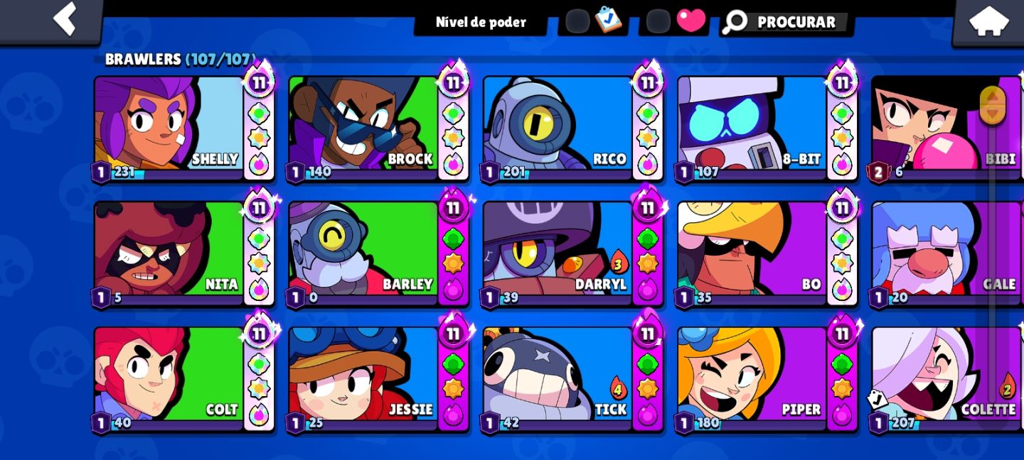 Conta de brawl stars com mais de 100k todos os personagens e muitos Prestígios