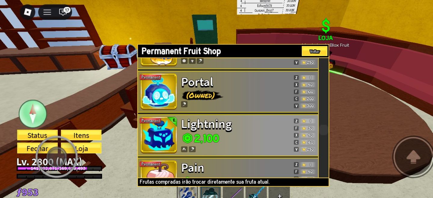 Conta de blox Fruit com 4 perm e upada em vários jogo