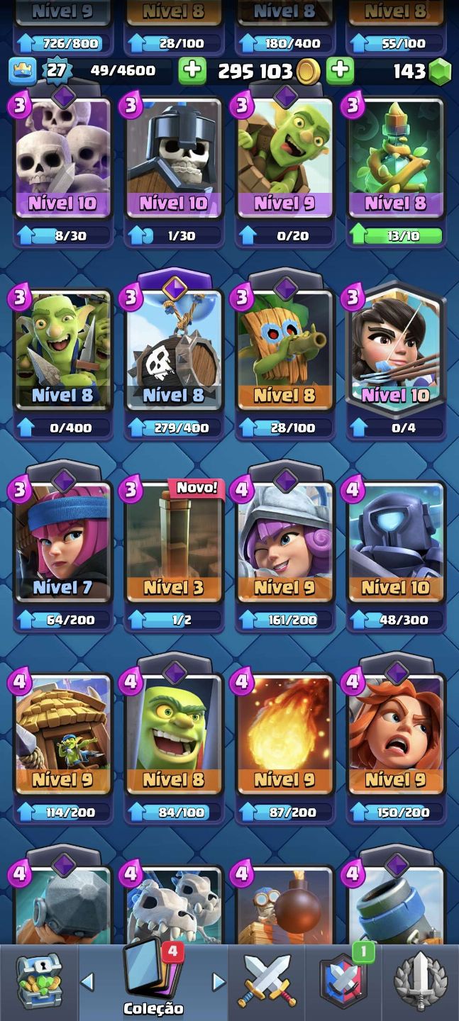 Conta Clash Royale 4200 | Mega Cavaleiro + Golem Nv10