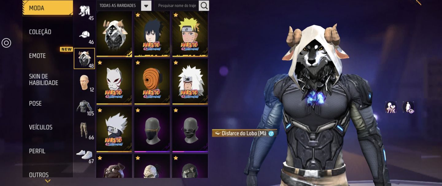 CONTA DE FREE FIRE NARUTO E SASUKE