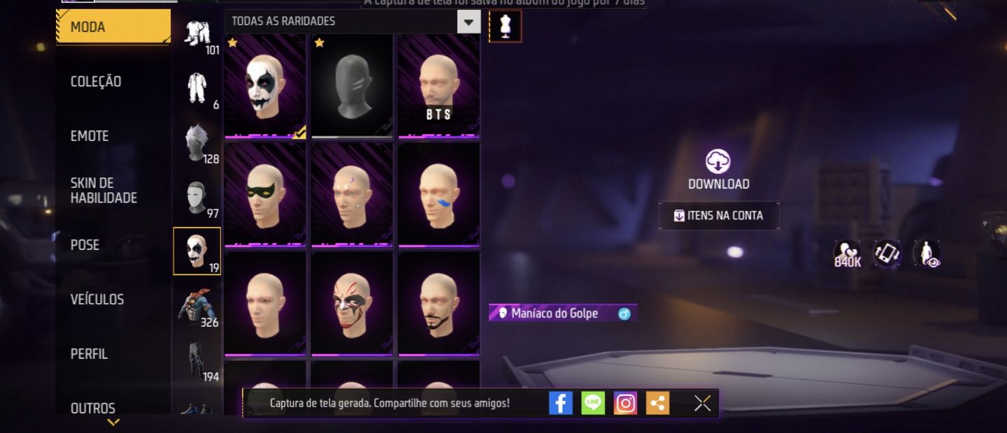 CONTA DE FF BRABA COM VARIAS SKINS