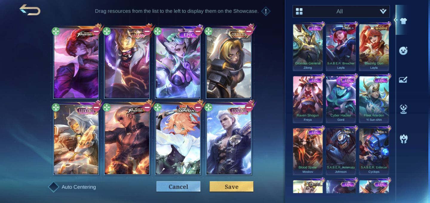 Conta MLBB 285 skins, épicas, aspirants, legend, Kof, Colab. etc
