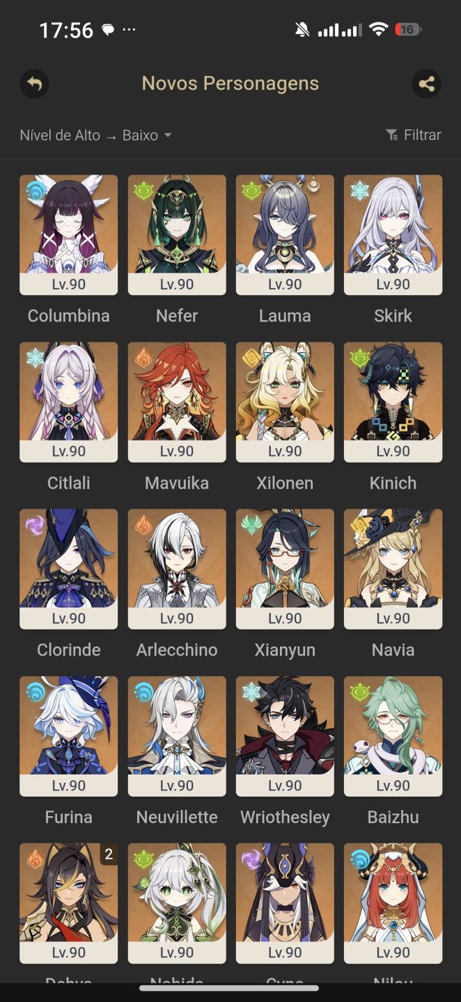 Conta genshin com muitos personagens e armas