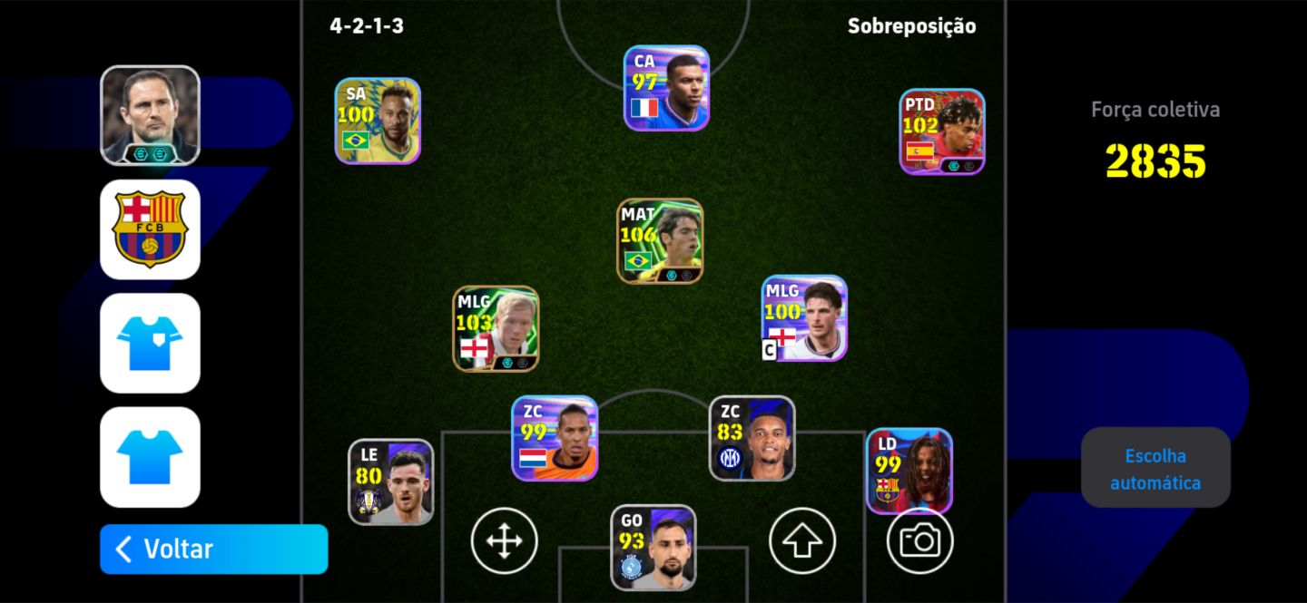CONTA DE EFOOTBALL COM FORÇA 2835 COM NEYMAR,KAKÁ,LAMINE YAMAL,MBAPPE E 3 MESSI