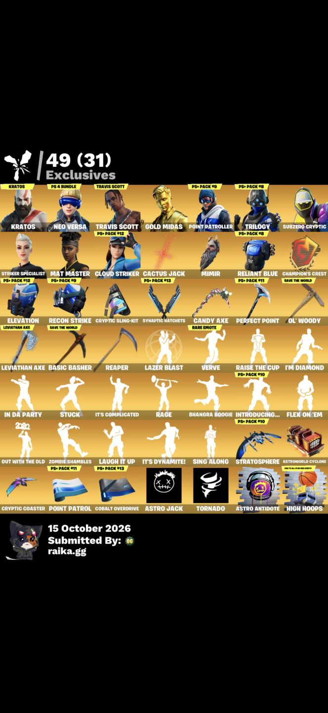 Conta fortnite (SKINS EXCLUSIVAS) Travis scott, kratos e gold Midas