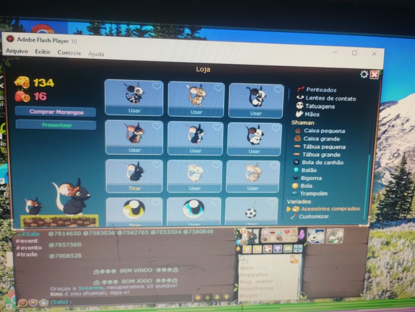 TRANSFORMICE CONTAS VÁRIOS PELOS E ITENS/RICA