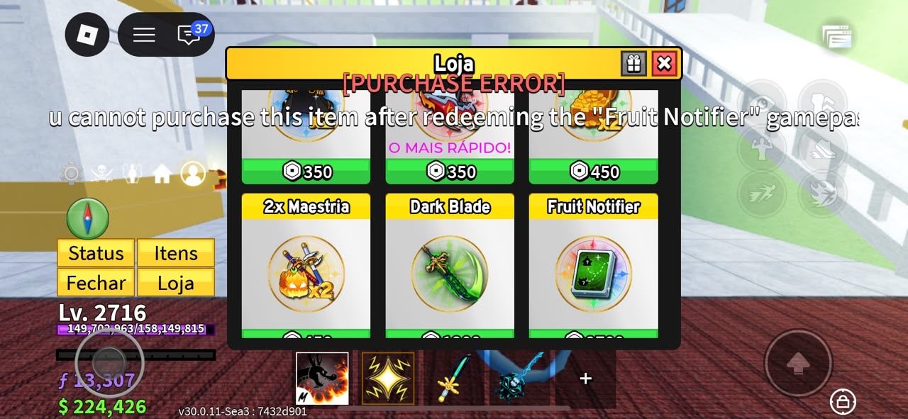 Conta blox fruits com dragão permanente e todas as game pass do jogo.