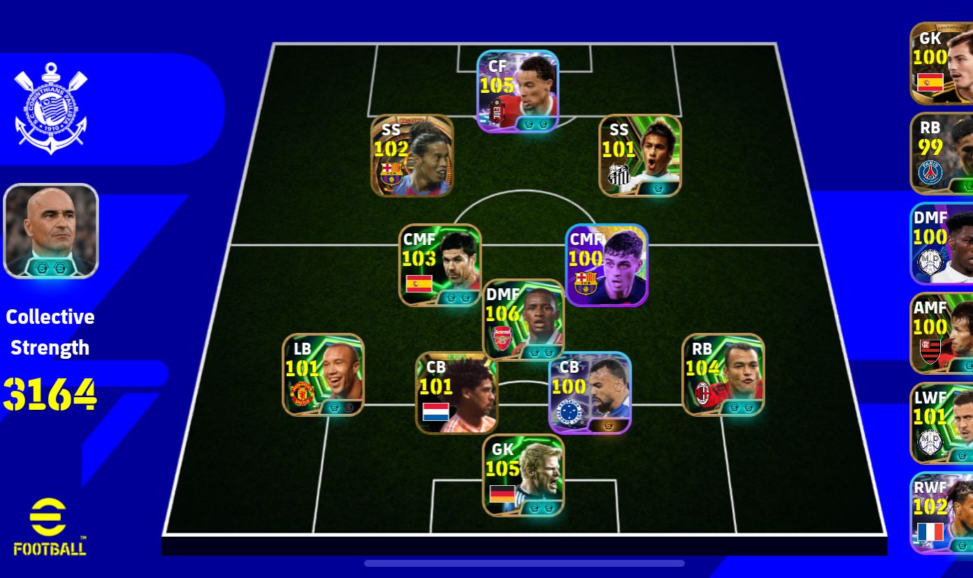 CONTA EFOOTBALL MOBILE BRABA, COM CAFU, VIEIRA 106 E OUTROS TOPS ANTIGOS!