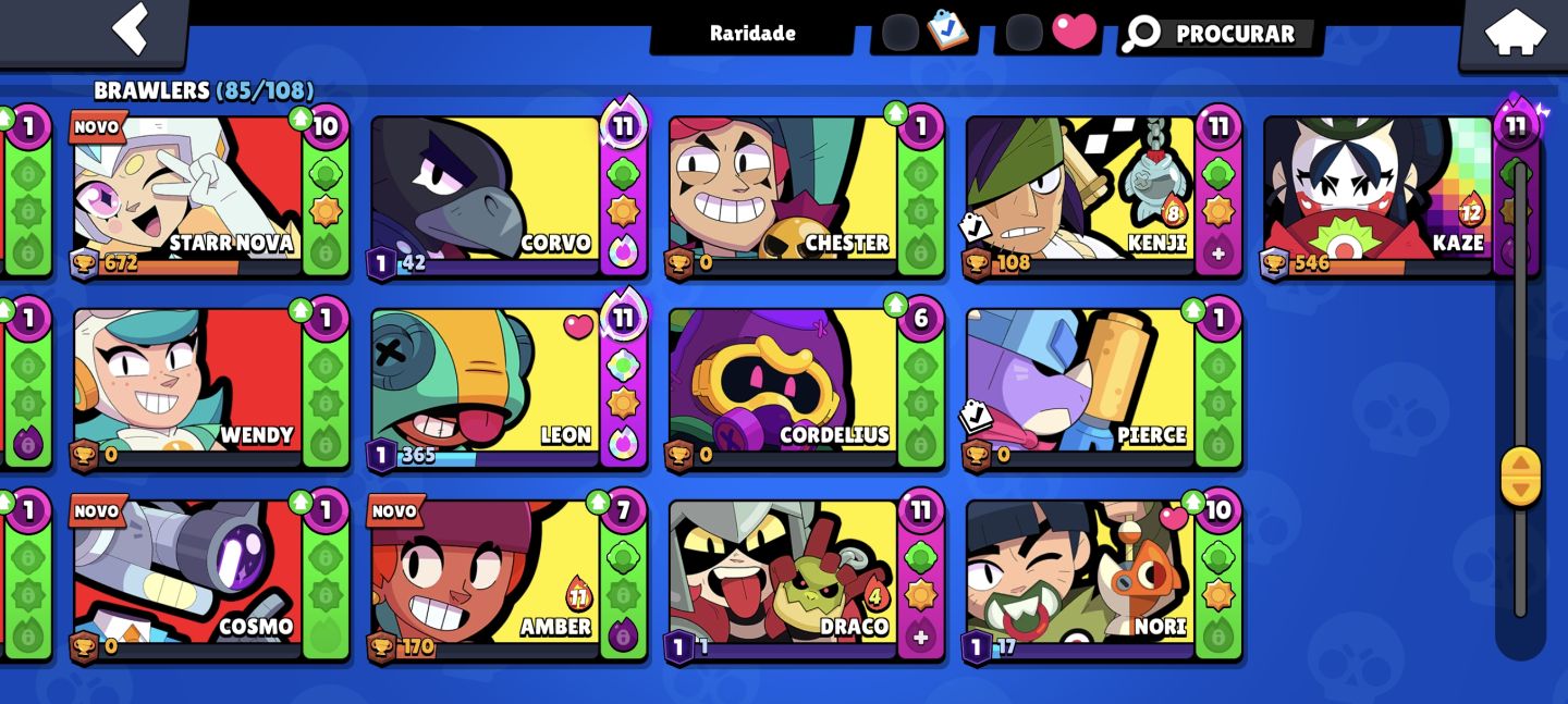 Conta de Brawl Stars, 19K de troféus 86 Brawlers 11 Prestígios