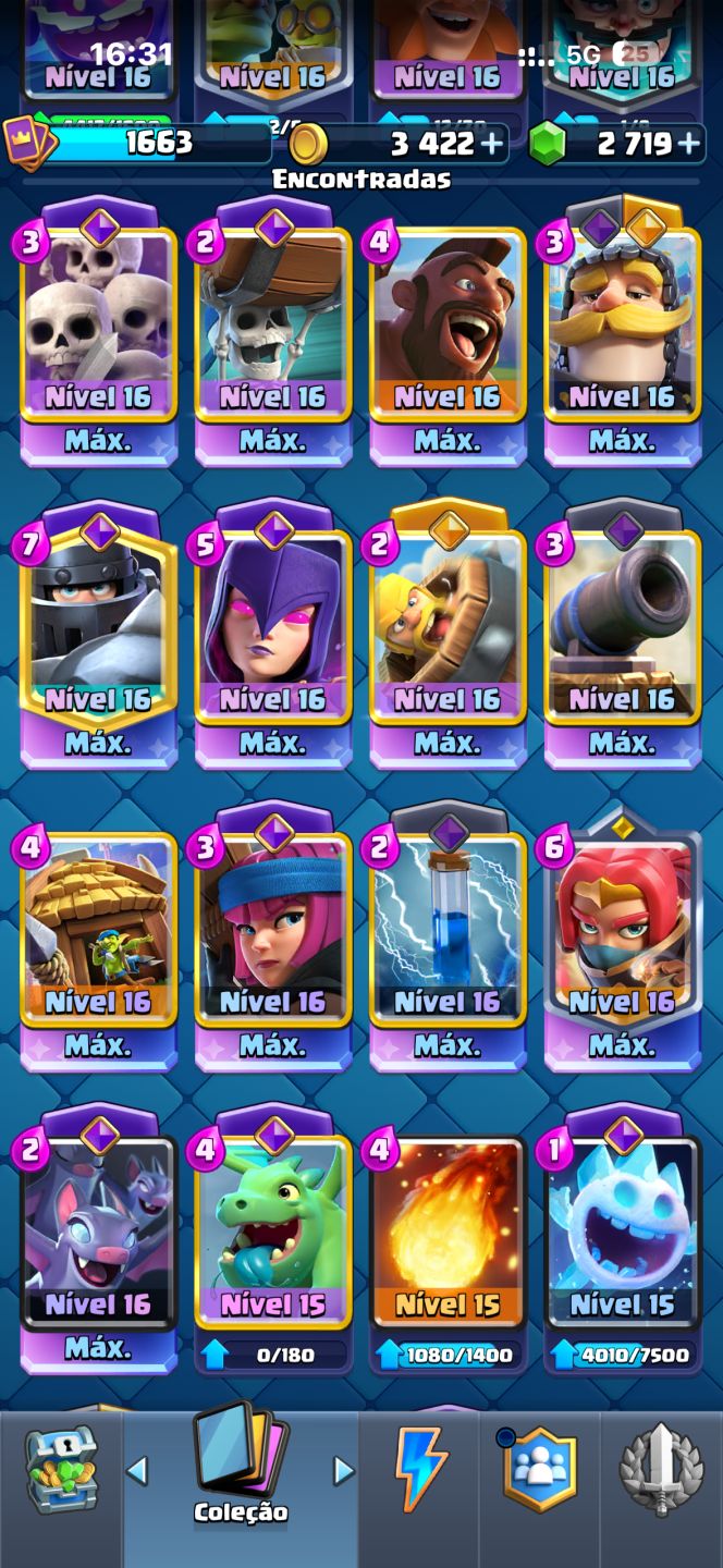 Conta Clash royale 13.5k trofeus com varias cartas lvl 16