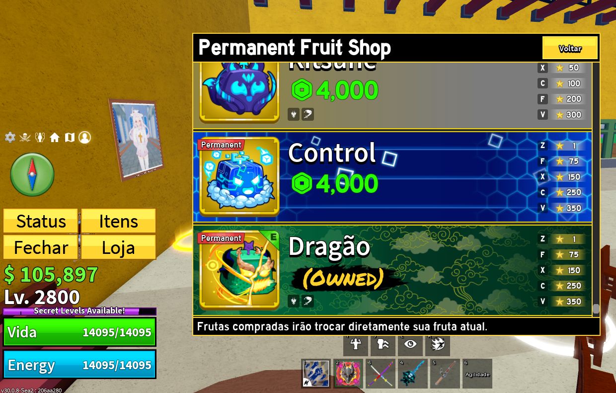 Conta Blox Fruits (Dragon Permanente, V4 Cyborg) e outros jogos com menos coisas